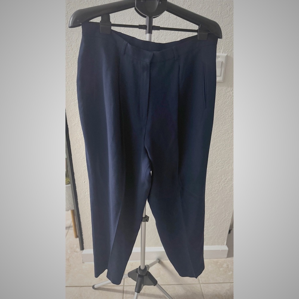 Lauren Ralph Lauren Navy Made USA Wool Blend Pleated Pants Gold Crest Button 16W